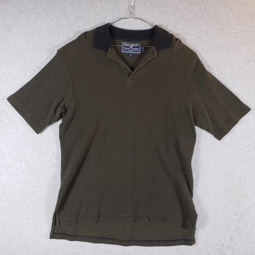Vintage 90s Polo Sport Ralph Lauren Olive Green Striped Knit Polo Shirt Men's XL